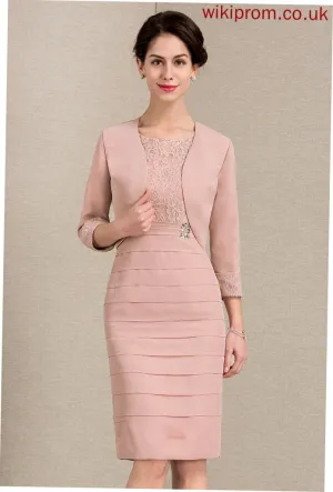 Mother of the Bride Dresses Neck With Dress Bride Sequins Knee-Length Beading Chiffon Scoop of Sheath/Column Abagail Lace the Mother
