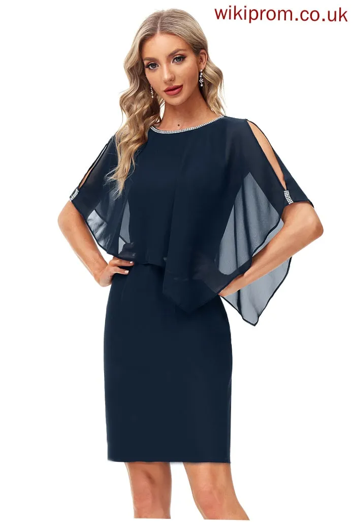 Neck Knee-Length Scoop Sheath/Column Jill Cocktail Beading With Cocktail Dresses Chiffon Dress