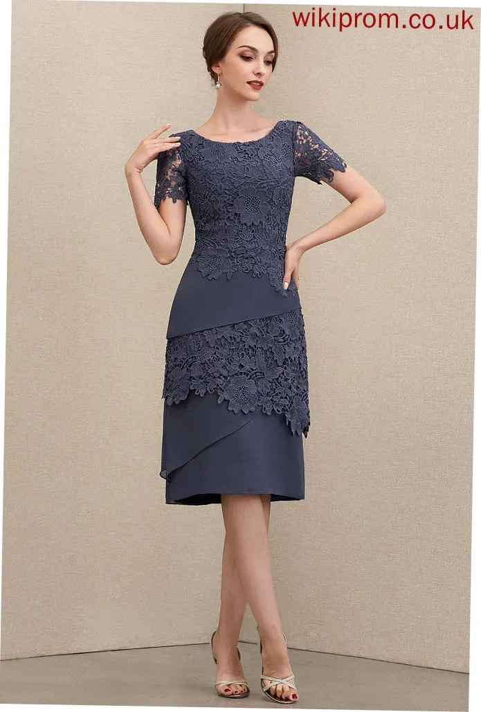 Neck Taniyah Lace of Chiffon Dress Mother of the Bride Dresses Scoop the Sheath/Column Mother Bride Knee-Length