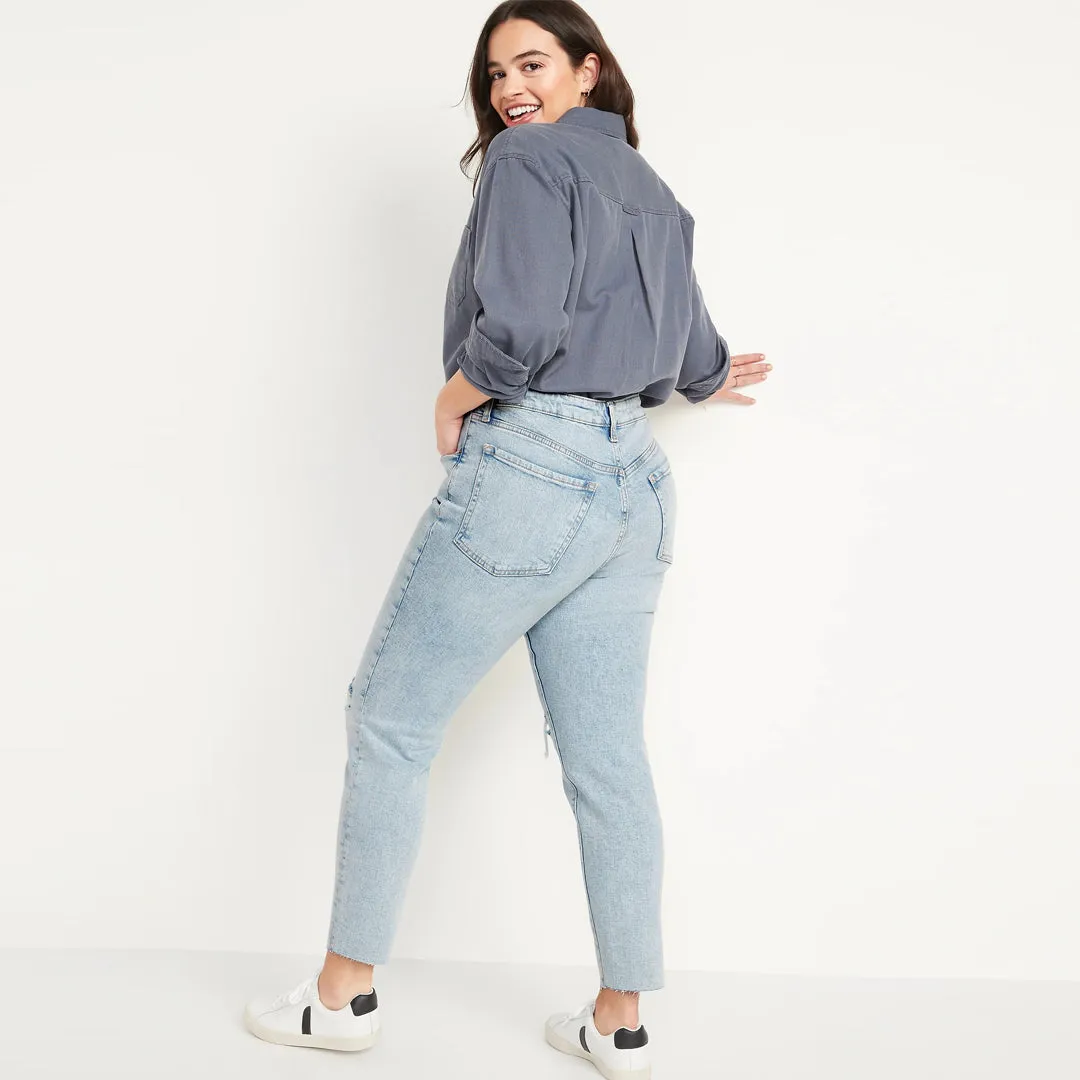 old nvy high rise slim fit stretchable ripped jeans