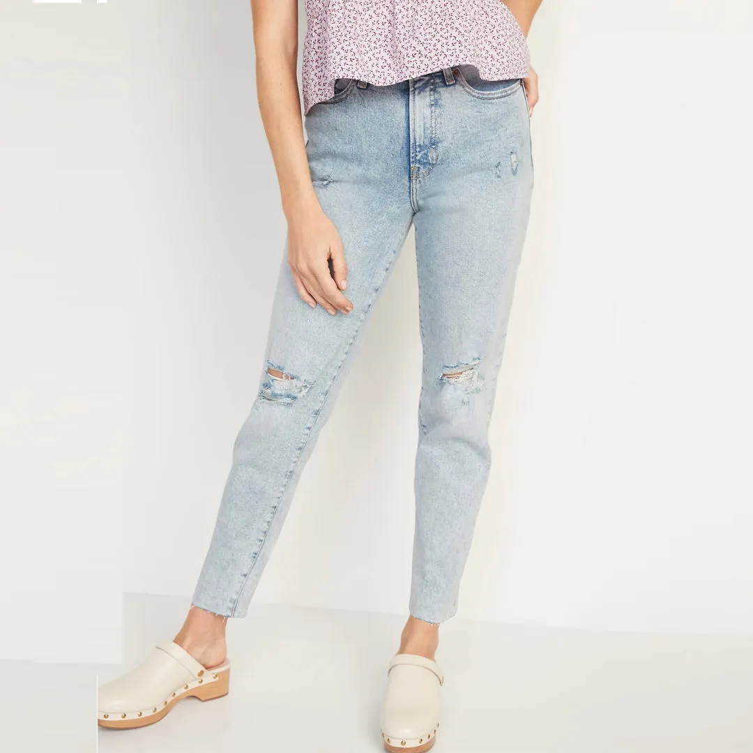 old nvy high rise slim fit stretchable ripped jeans