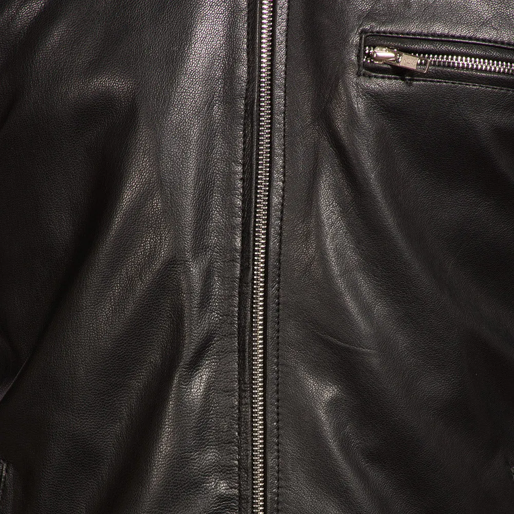 Onyx Black Leather Biker Jacket Up to 5XL