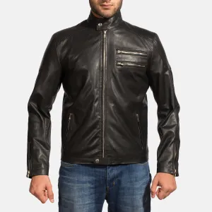 Onyx Black Leather Biker Jacket Up to 5XL