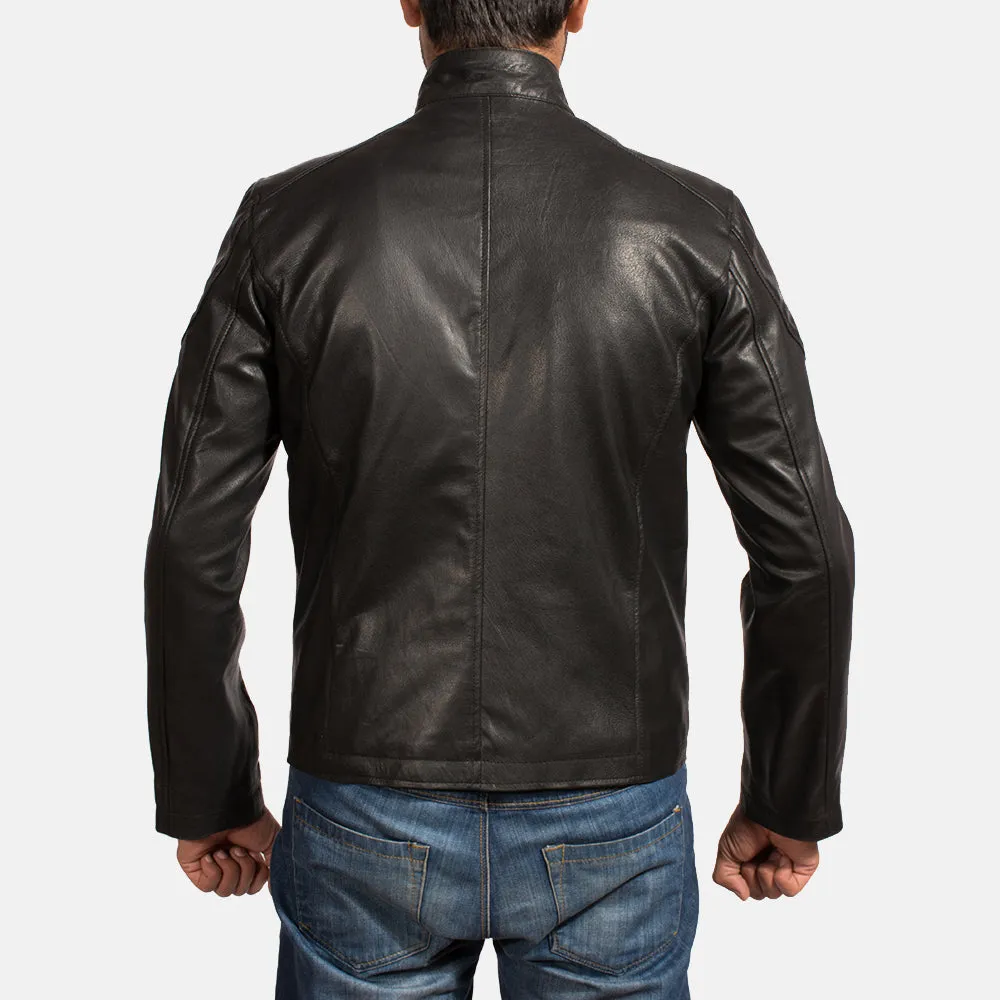 Onyx Black Leather Biker Jacket Up to 5XL