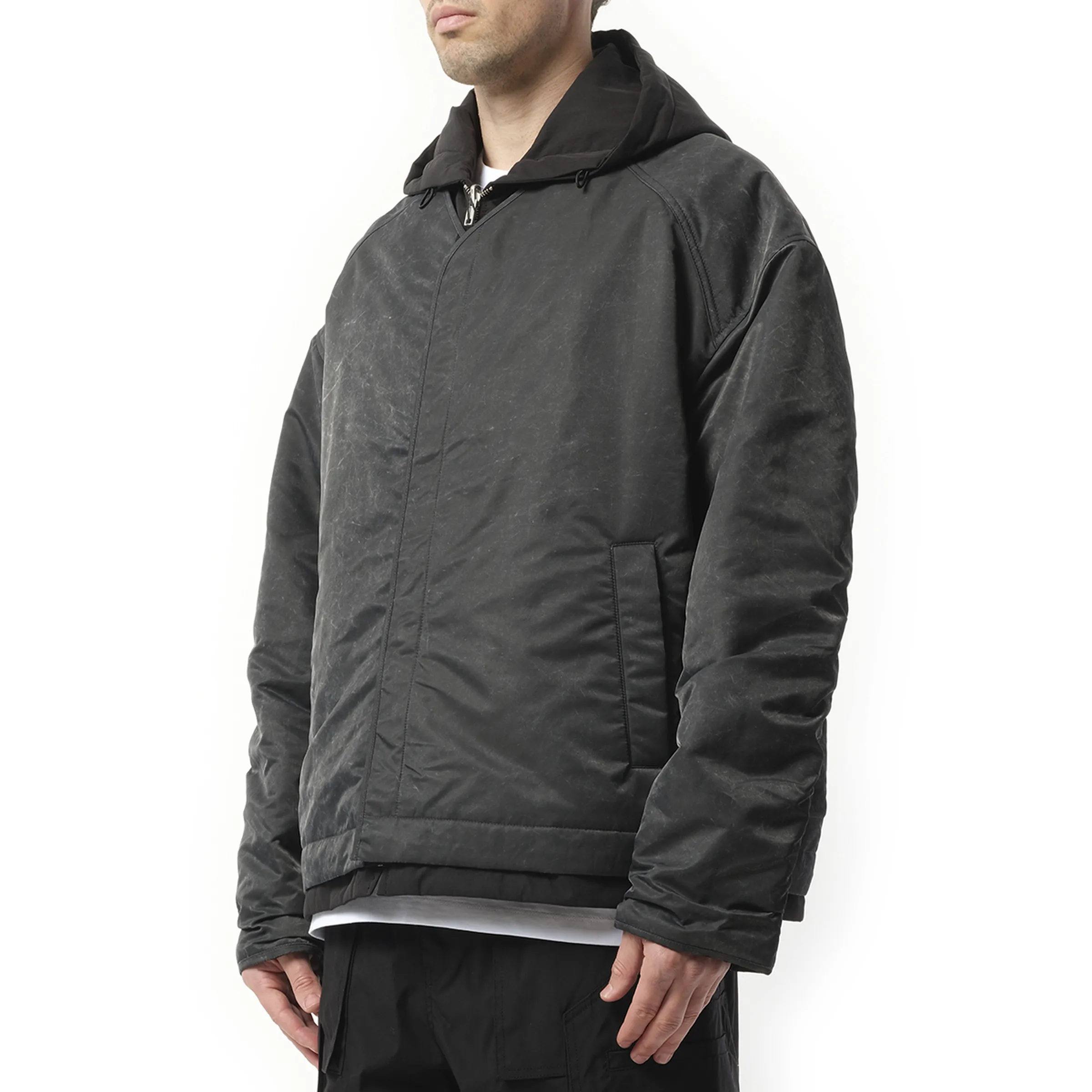 Padded Cardigan Layered Hoodie Zip-Up Jumper in Black