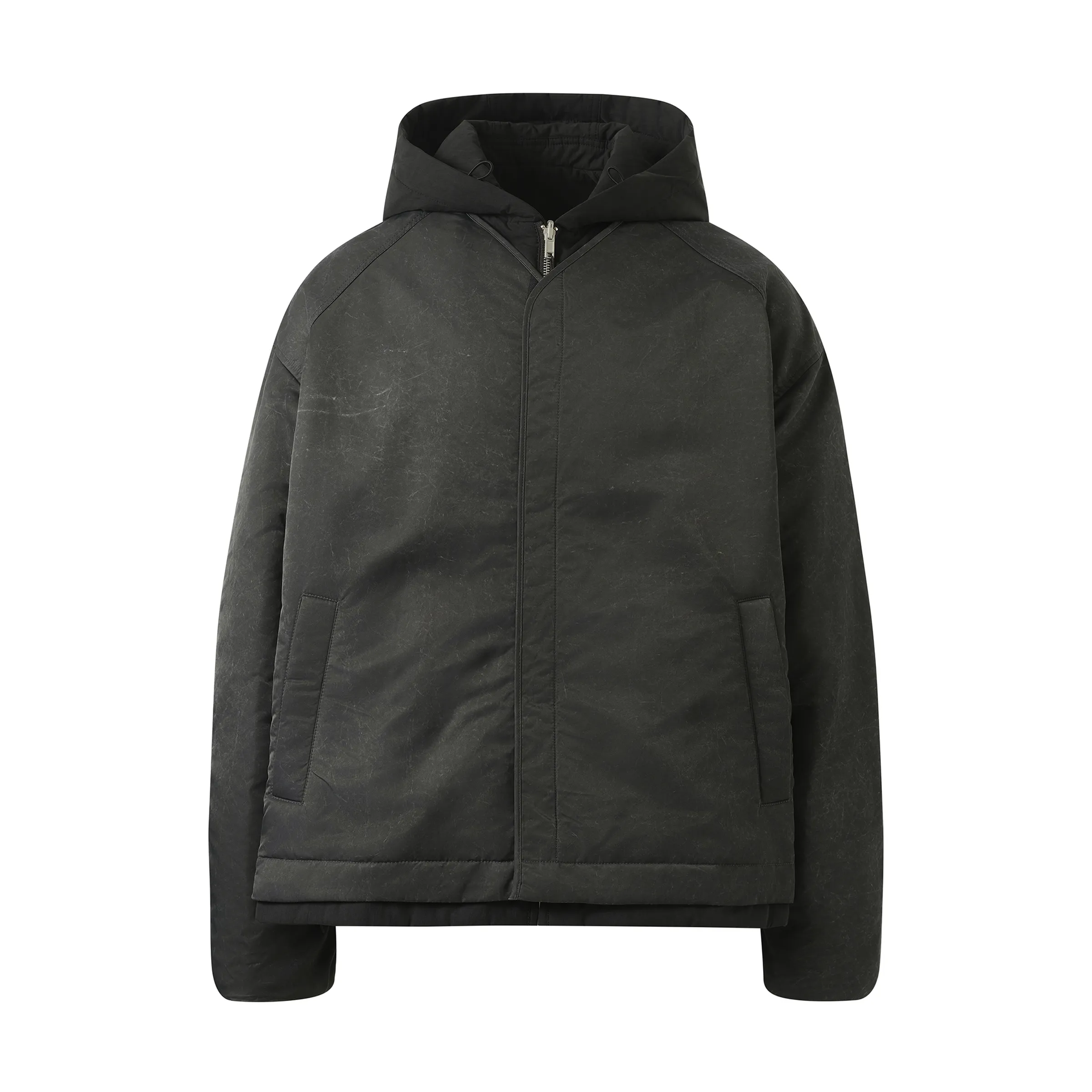 Padded Cardigan Layered Hoodie Zip-Up Jumper in Black