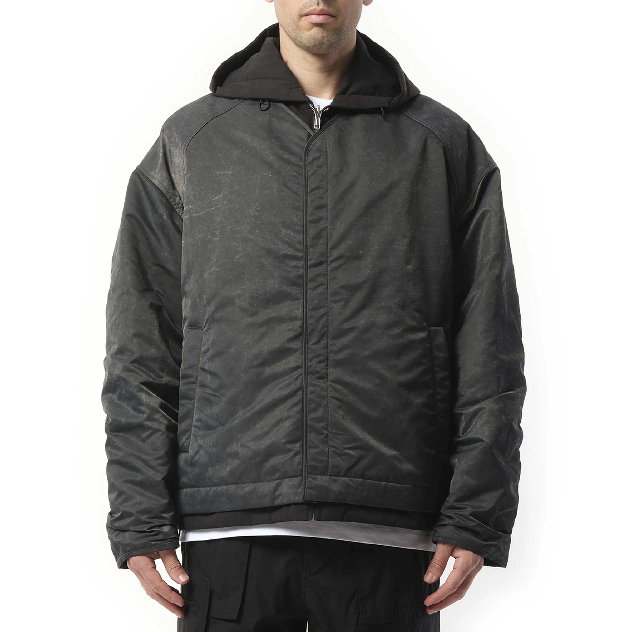 Padded Cardigan Layered Hoodie Zip-Up Jumper in Black