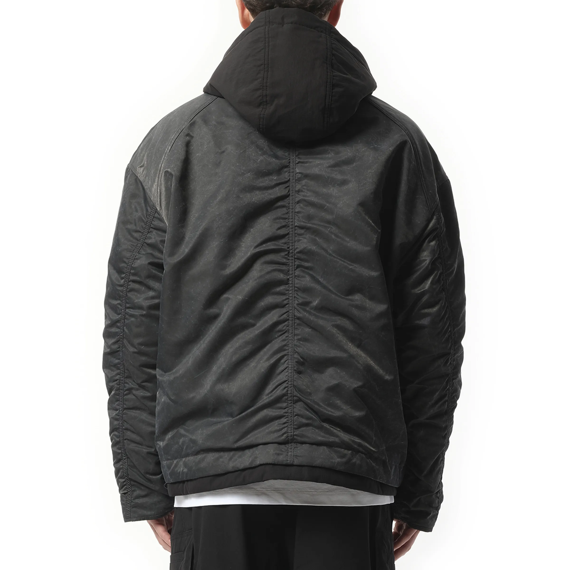 Padded Cardigan Layered Hoodie Zip-Up Jumper in Black