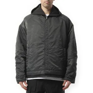 Padded Cardigan Layered Hoodie Zip-Up Jumper in Black