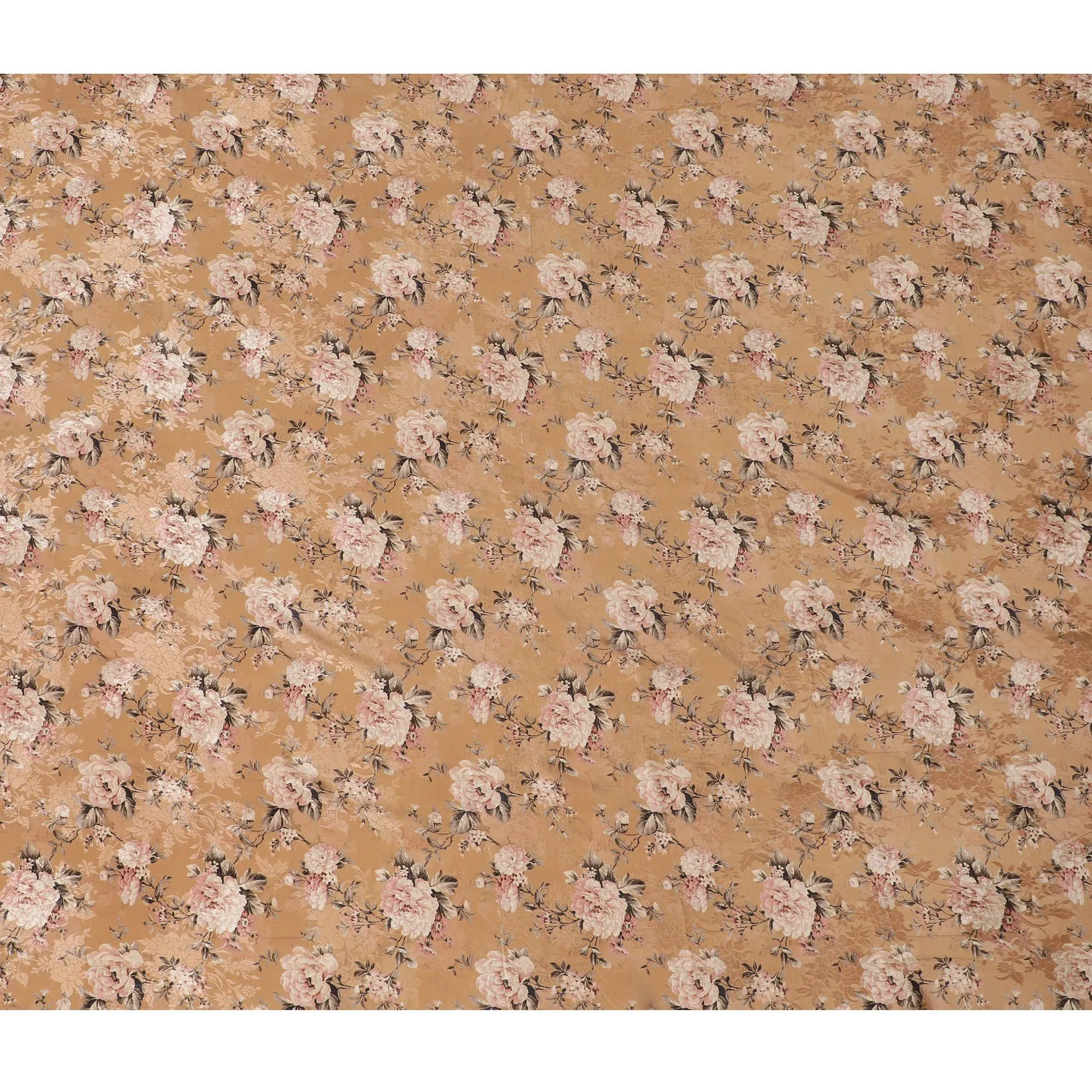 Peach Blossom Synthetic Crepe Fabric, 110cm Width - Floral Elegance from India-D17933