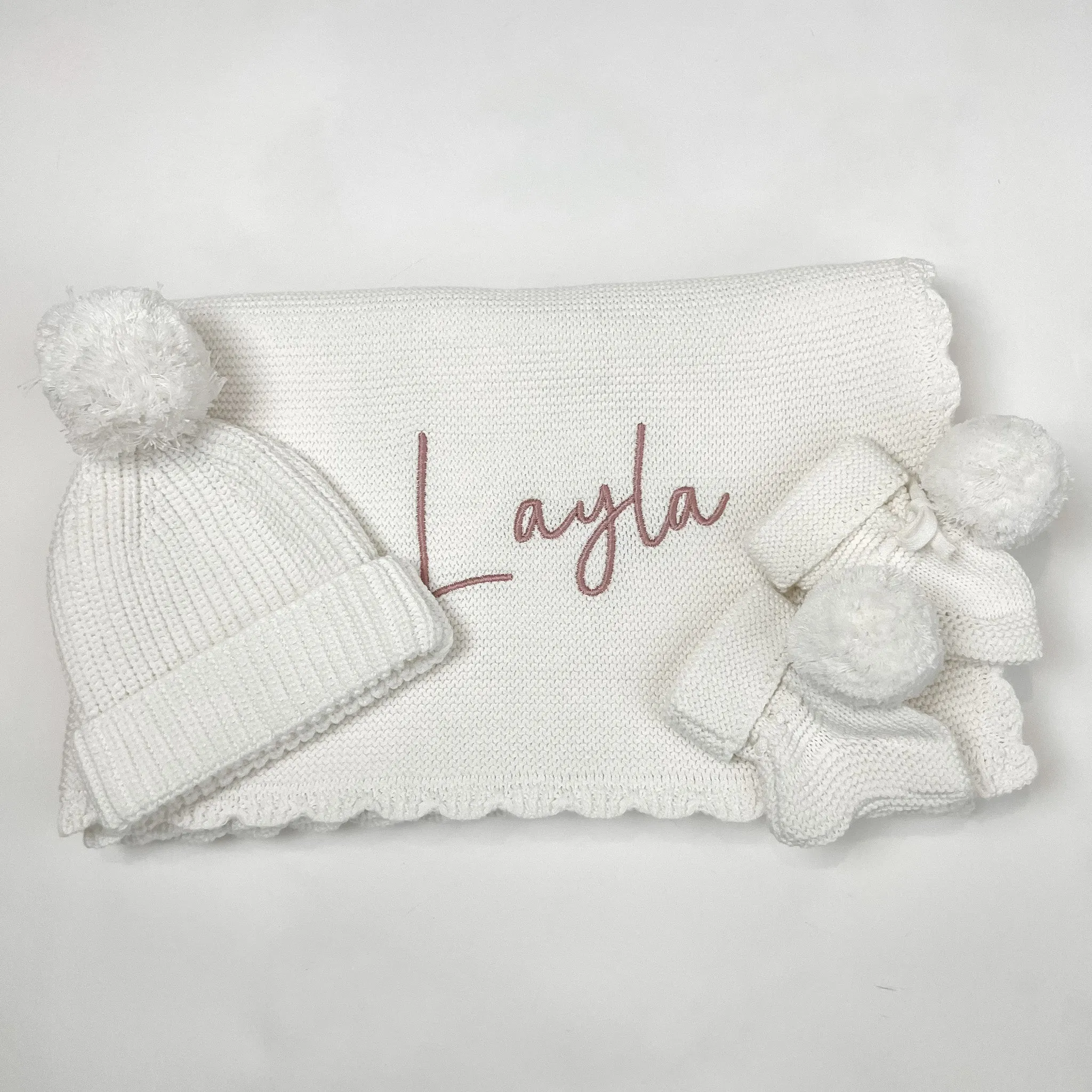Personalized Baby Knitted Pom Pom Beanie I Vanilla