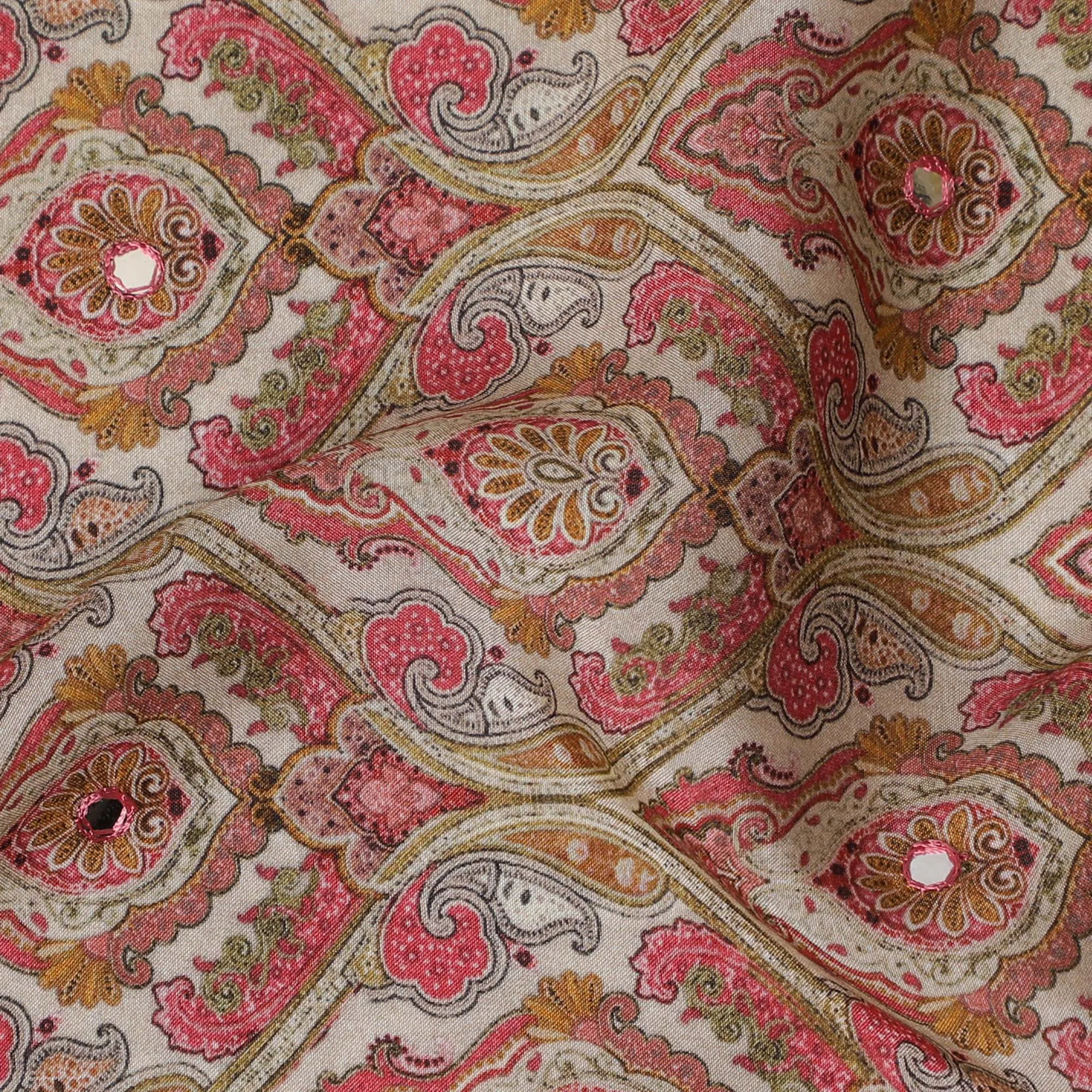 Pink and Orange Paisley Viscose Crepe Printed Fabric - 110 cm Wide-D20010