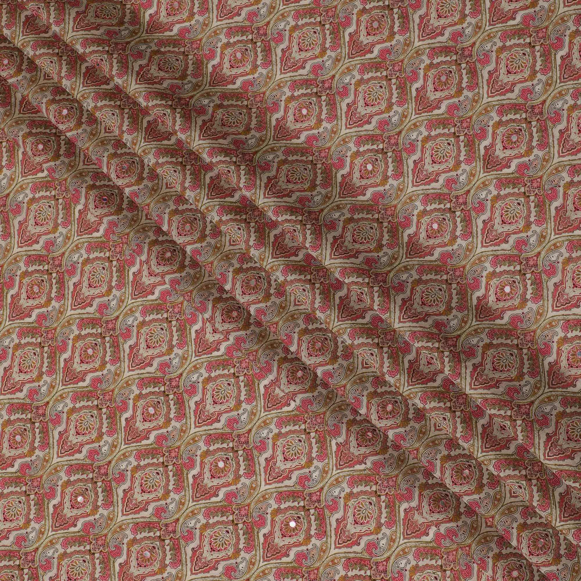 Pink and Orange Paisley Viscose Crepe Printed Fabric - 110 cm Wide-D20010