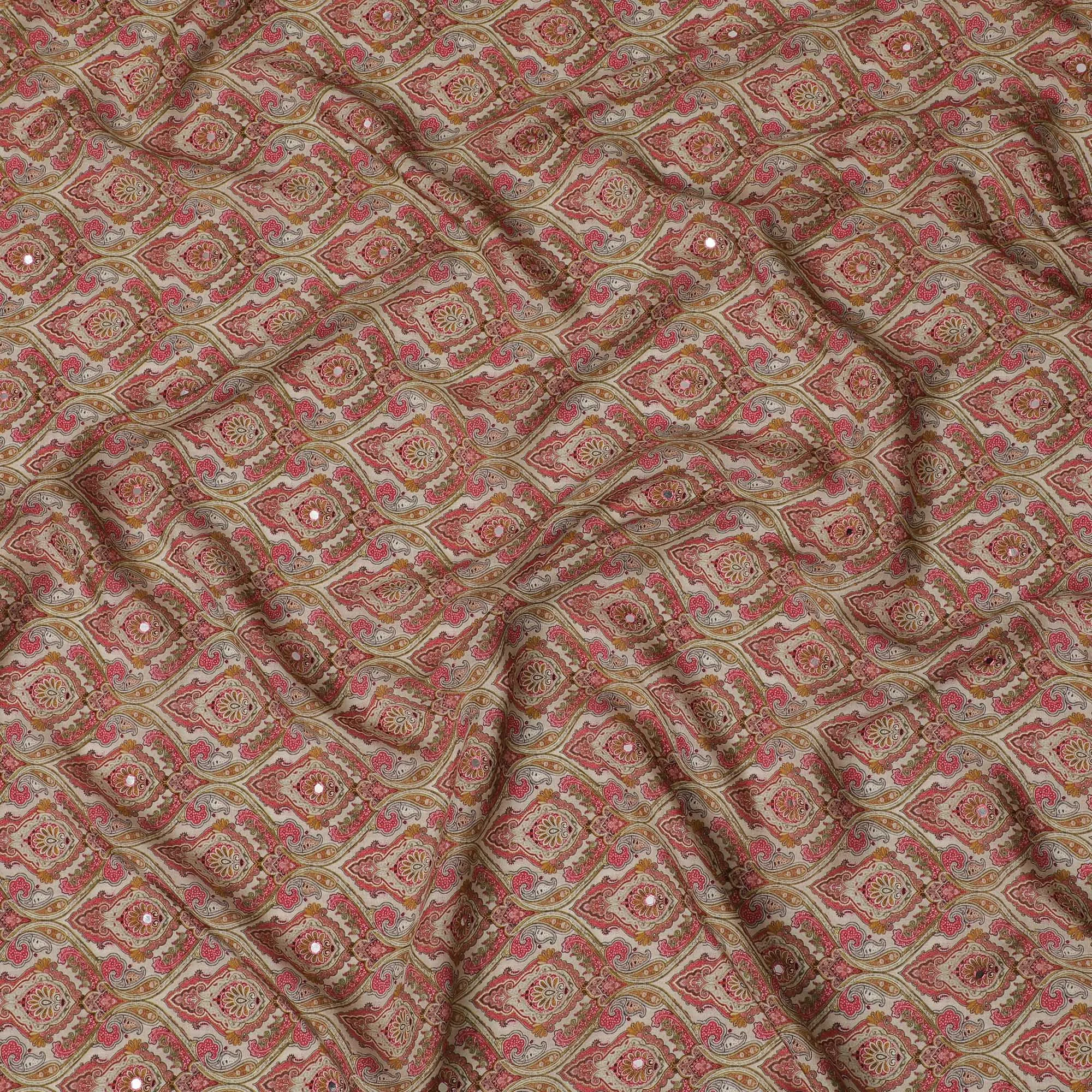 Pink and Orange Paisley Viscose Crepe Printed Fabric - 110 cm Wide-D20010