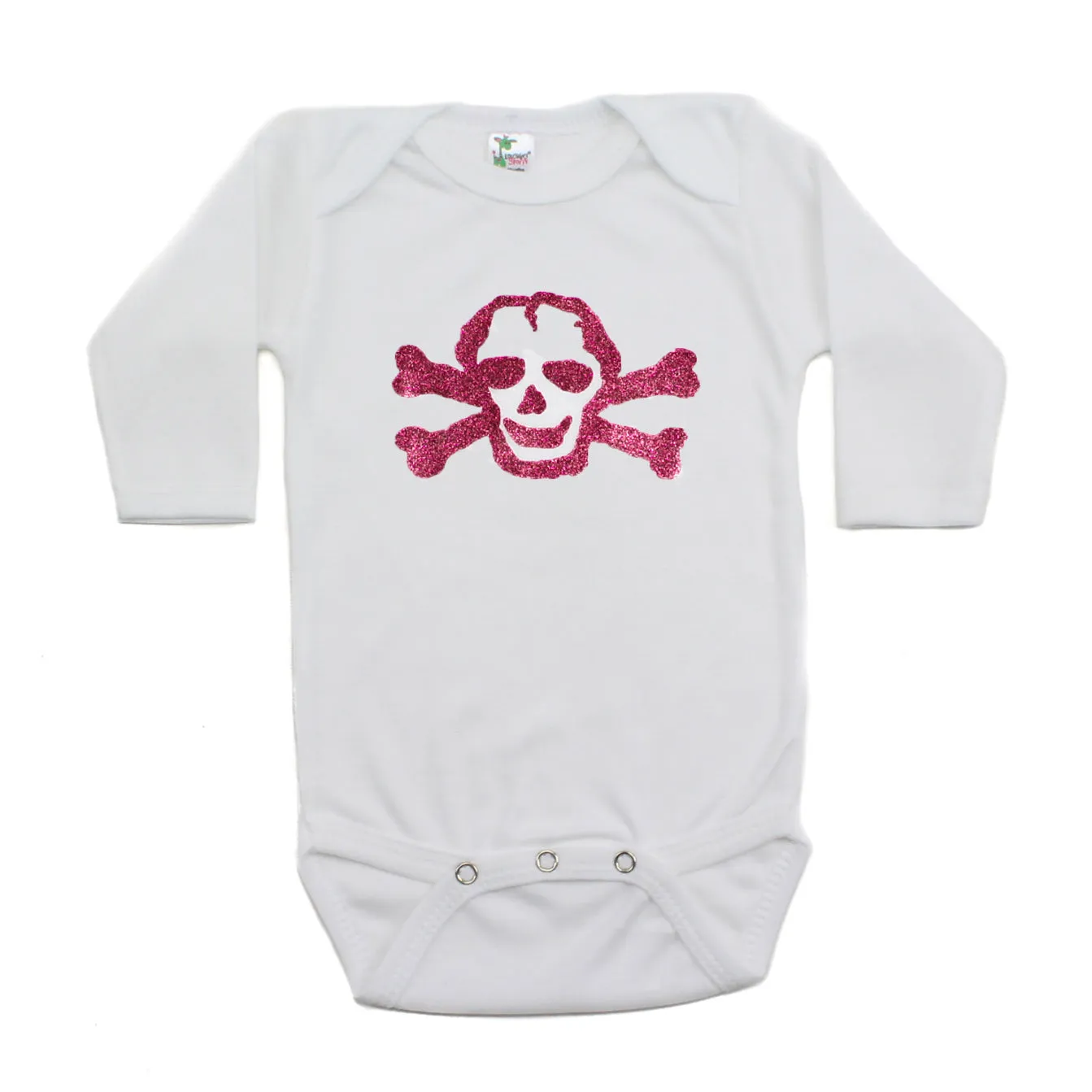 Pink Glitter Scribble Skull Long Sleeve Baby Infant Bodysuit