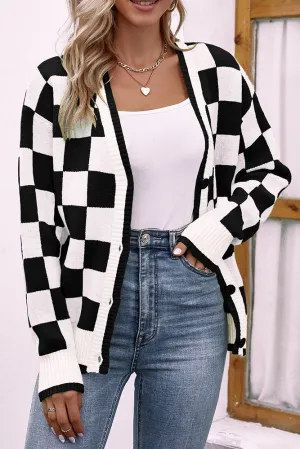 Plaid Front Open Button Sweater Cardigans