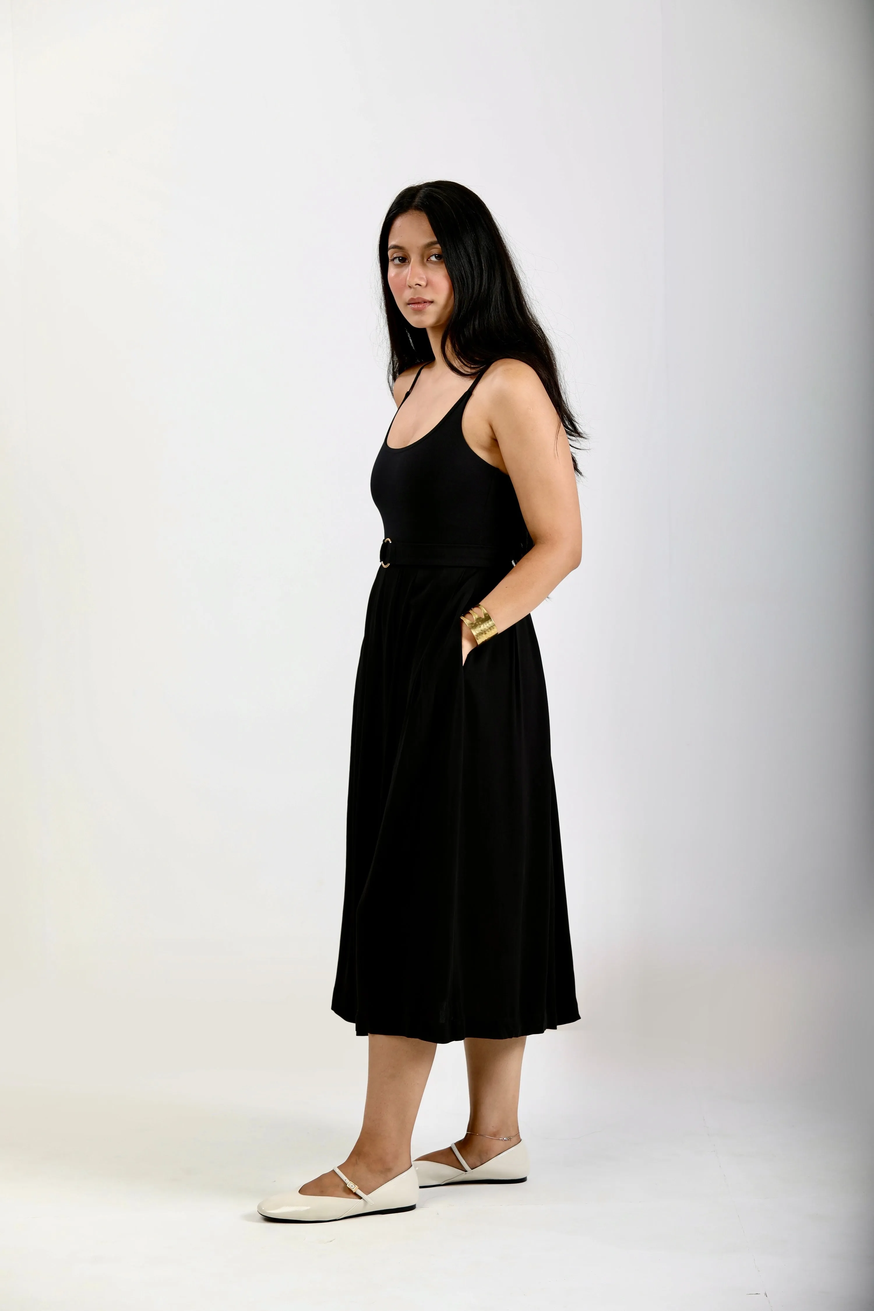 Pleated Skirt with Pockets - Black