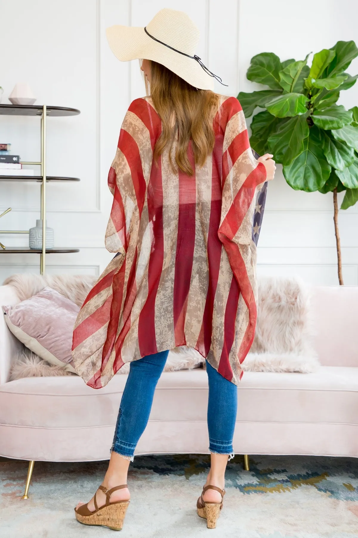 RED STRIPED STARS OPEN FRONT CARDIGANS/6PCS