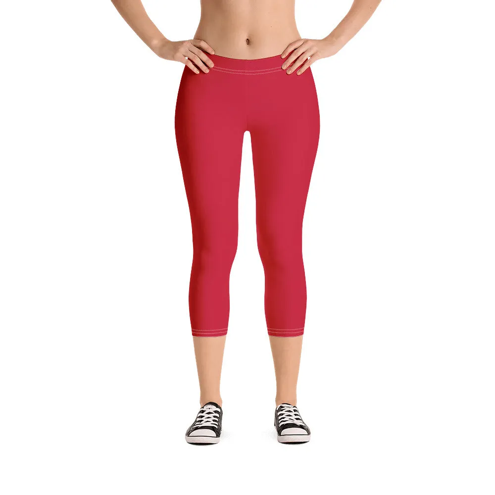 Red Women's Capri Leggings, Modern Solid Color Capris Casual Tights-Made in USA/EU