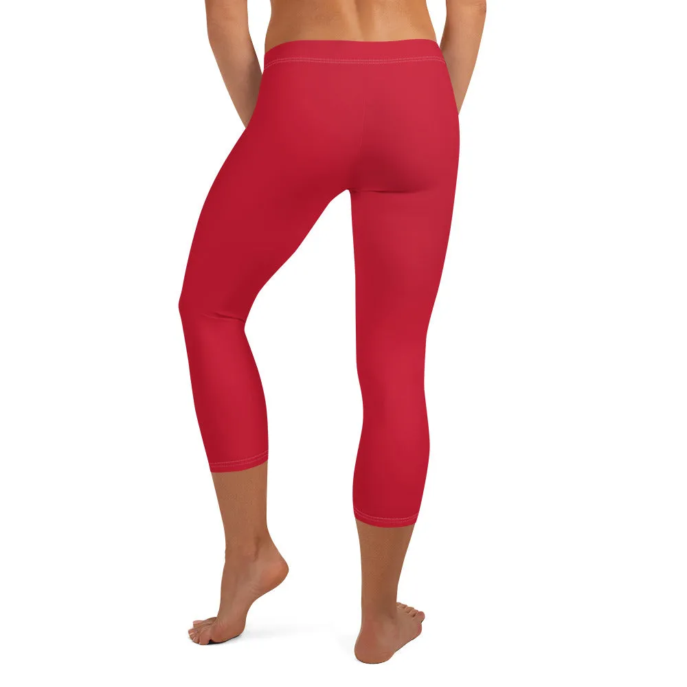 Red Women's Capri Leggings, Modern Solid Color Capris Casual Tights-Made in USA/EU