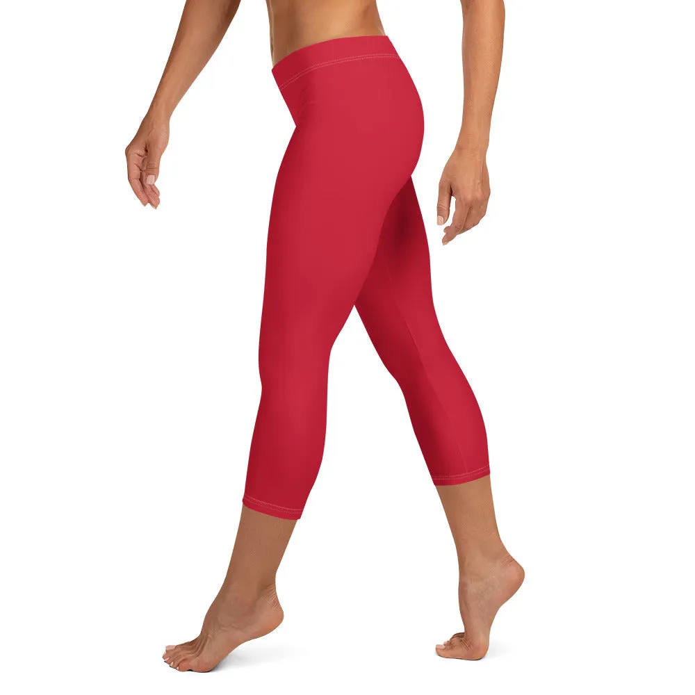Red Women's Capri Leggings, Modern Solid Color Capris Casual Tights-Made in USA/EU