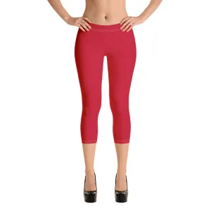 Red Women's Capri Leggings, Modern Solid Color Capris Casual Tights-Made in USA/EU