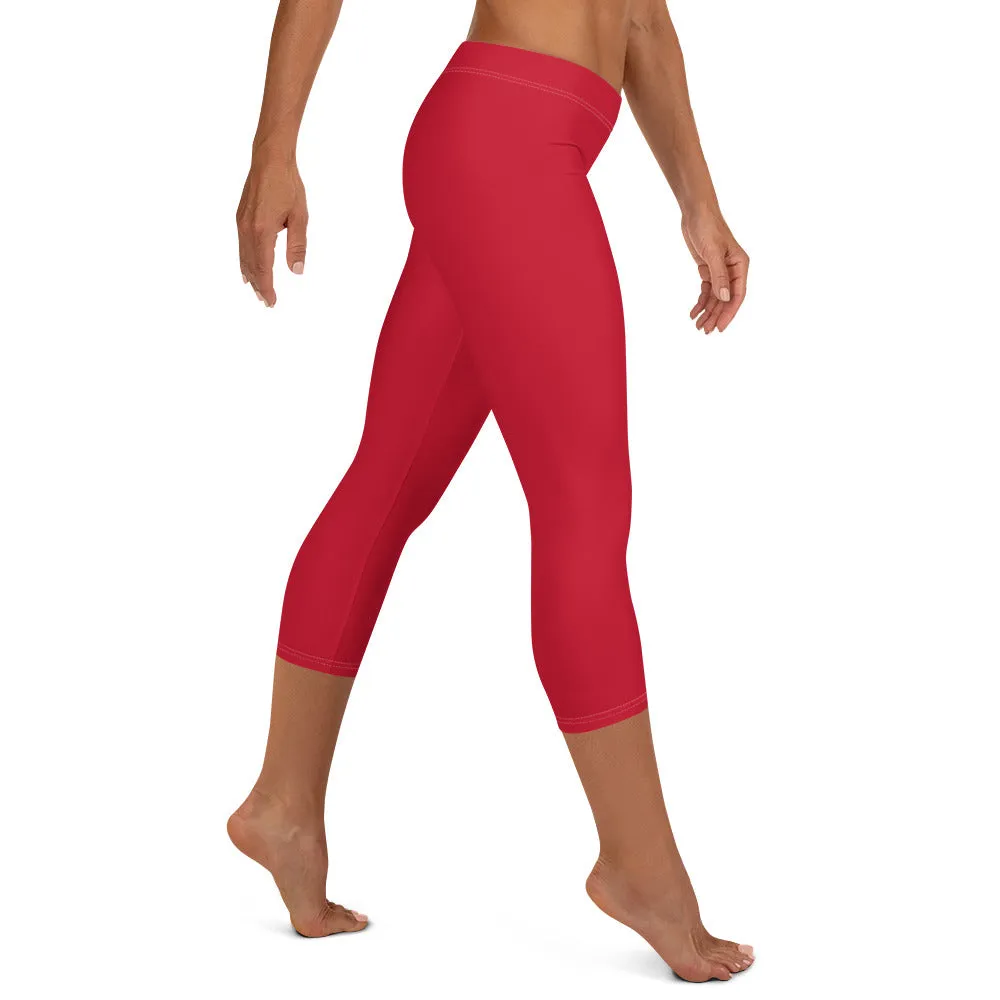 Red Women's Capri Leggings, Modern Solid Color Capris Casual Tights-Made in USA/EU
