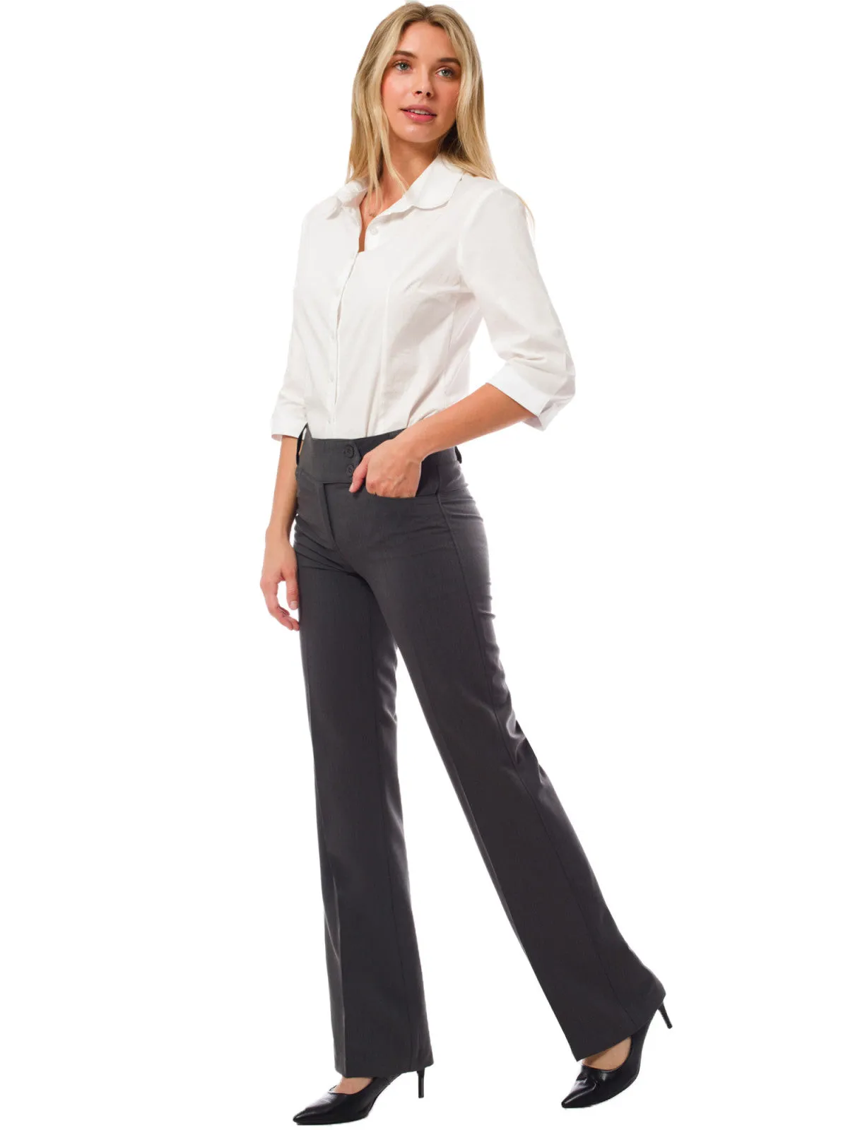 Relaxed Boot-Cut Office Pants Trousers Slacks