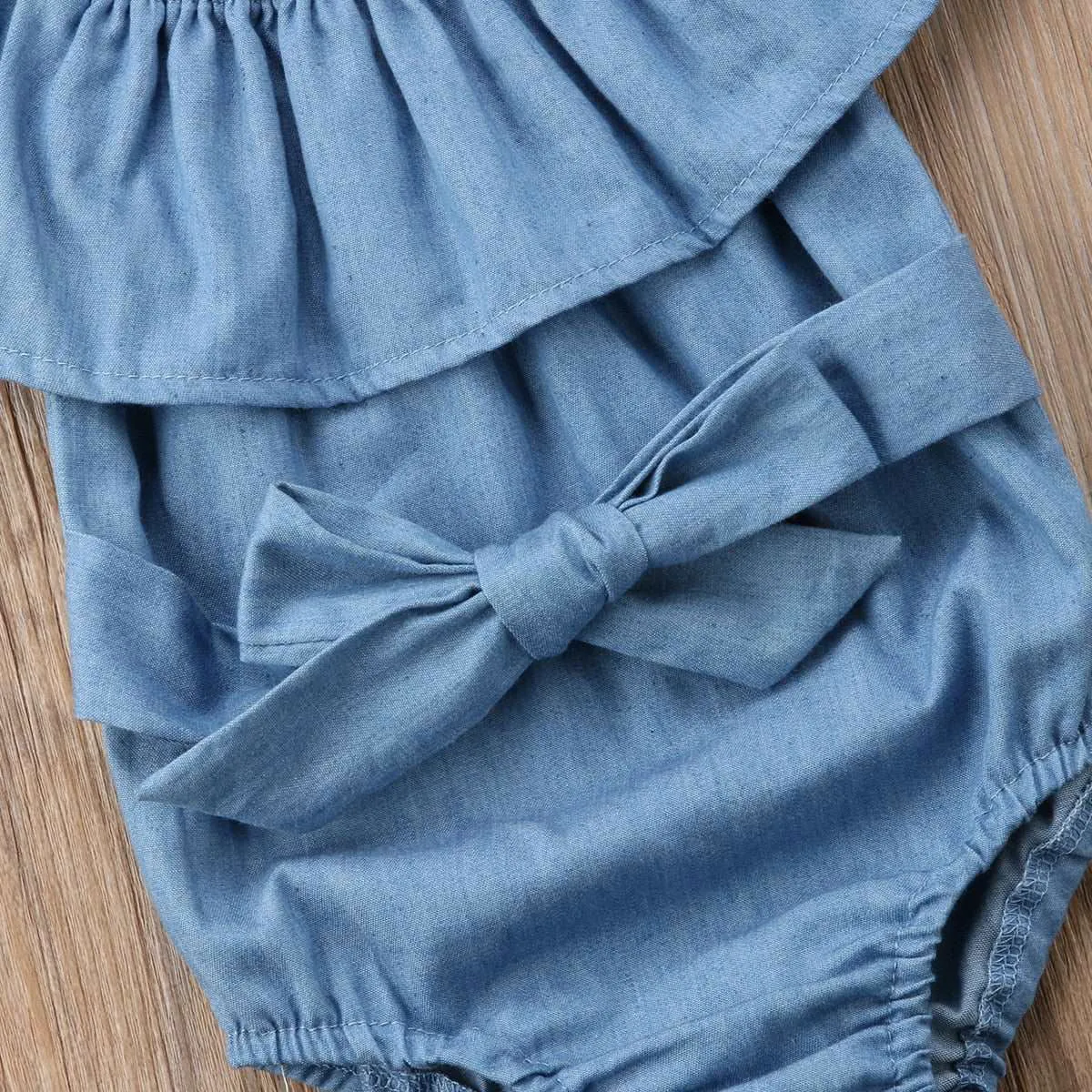 Ruffle Sleeveless Bowknot Cotton Babies Rompers with Headband