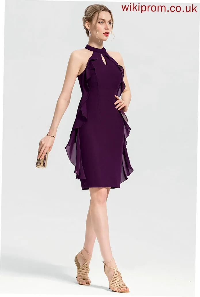Sabrina With Neck Chiffon Knee-Length Dress Ruffles Cocktail Cascading Sheath/Column Scoop Cocktail Dresses