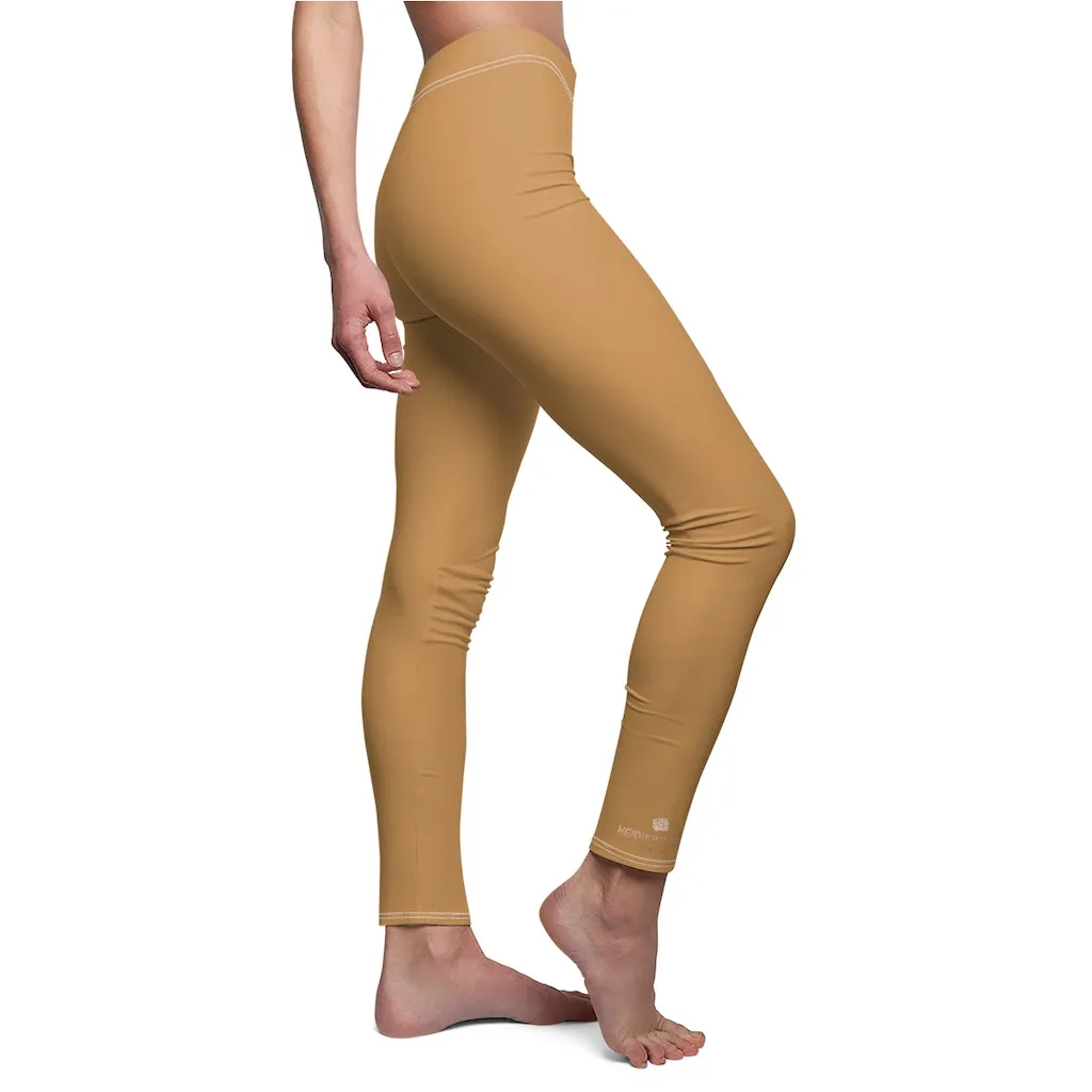Sand Brown Ladies' Tights, Solid Color Print Women's Dressy Long Casual Leggings- Made in USA