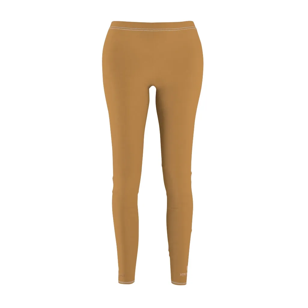 Sand Brown Ladies' Tights, Solid Color Print Women's Dressy Long Casual Leggings- Made in USA