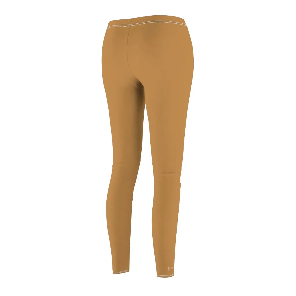 Sand Brown Ladies' Tights, Solid Color Print Women's Dressy Long Casual Leggings- Made in USA