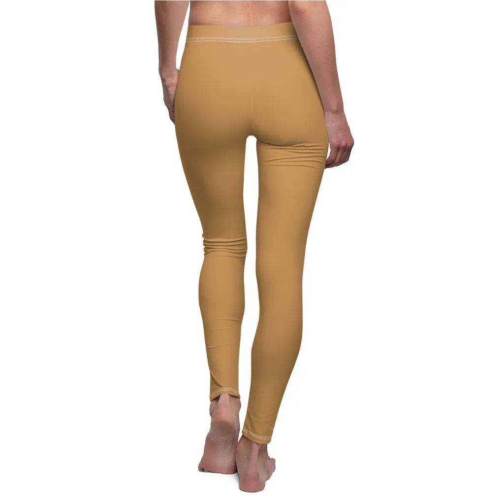 Sand Brown Ladies' Tights, Solid Color Print Women's Dressy Long Casual Leggings- Made in USA