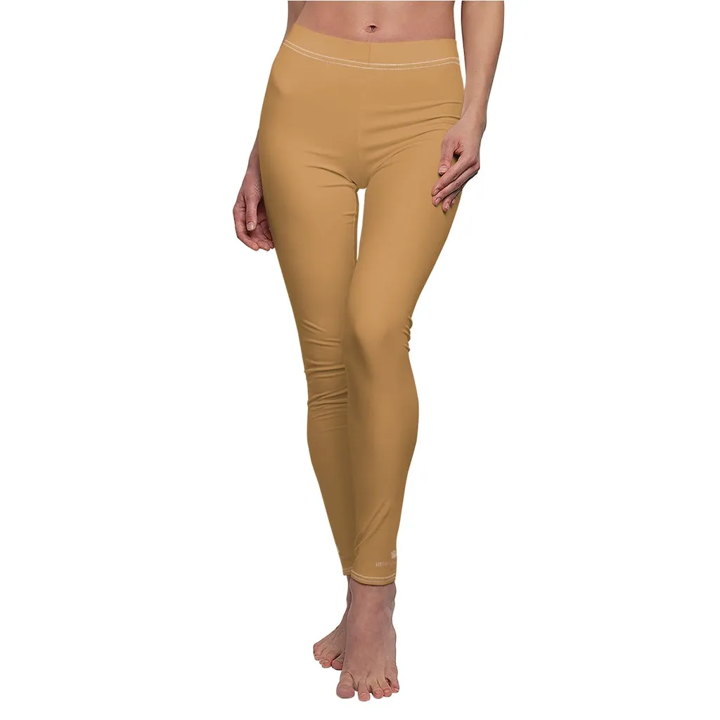 Sand Brown Ladies' Tights, Solid Color Print Women's Dressy Long Casual Leggings- Made in USA