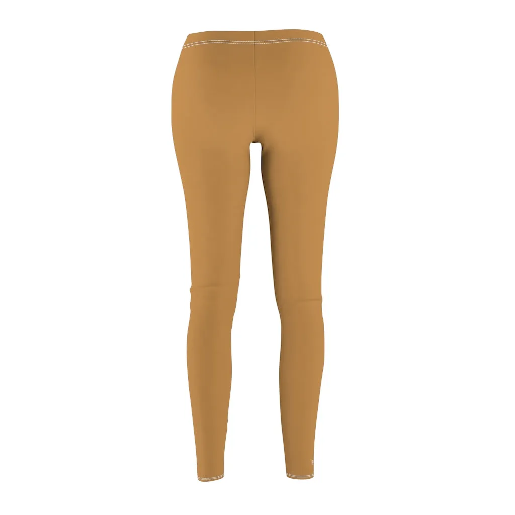 Sand Brown Ladies' Tights, Solid Color Print Women's Dressy Long Casual Leggings- Made in USA