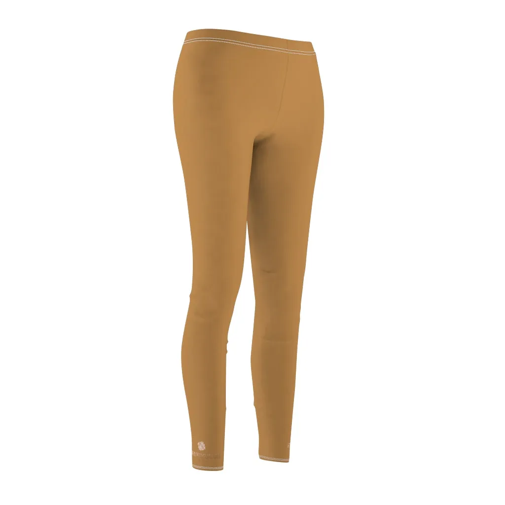 Sand Brown Ladies' Tights, Solid Color Print Women's Dressy Long Casual Leggings- Made in USA