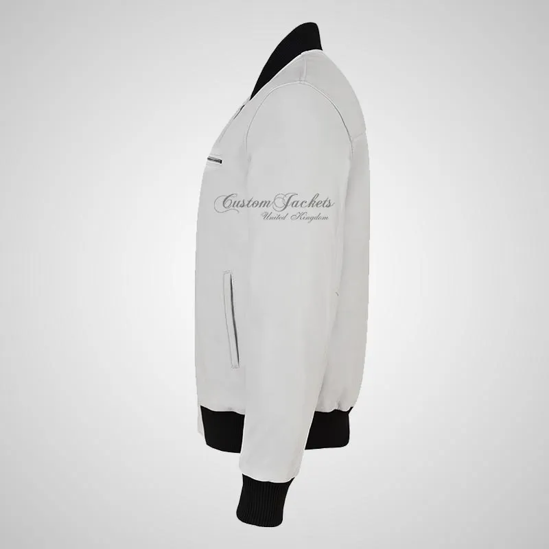 SEVENTIES 70’s Men's White Leather Bomber Jacket
