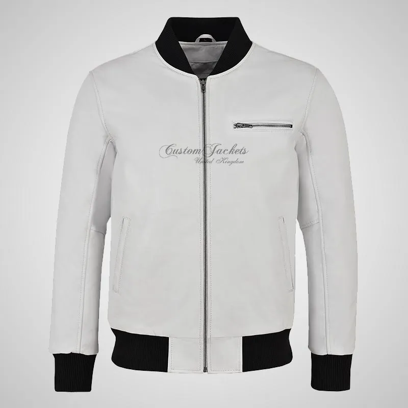SEVENTIES 70’s Men's White Leather Bomber Jacket