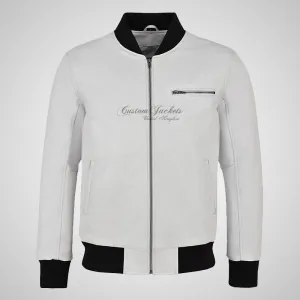 SEVENTIES 70’s Men's White Leather Bomber Jacket