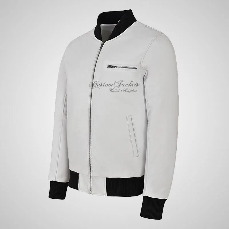 SEVENTIES 70’s Men's White Leather Bomber Jacket