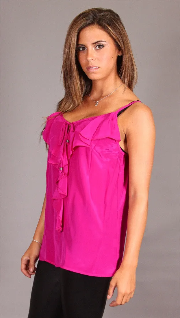 Single Dress Strappy Ruffle Silk Cami in Magenta