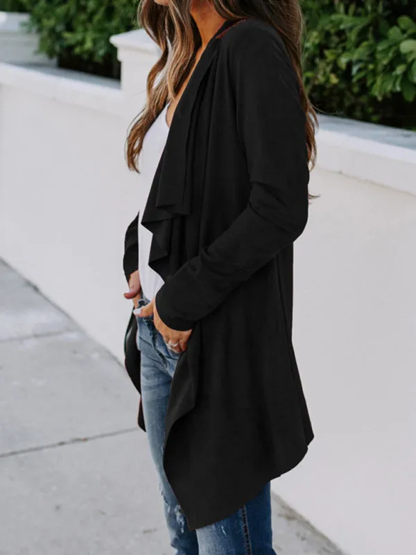 Solid Cascade Open Front Cardigan