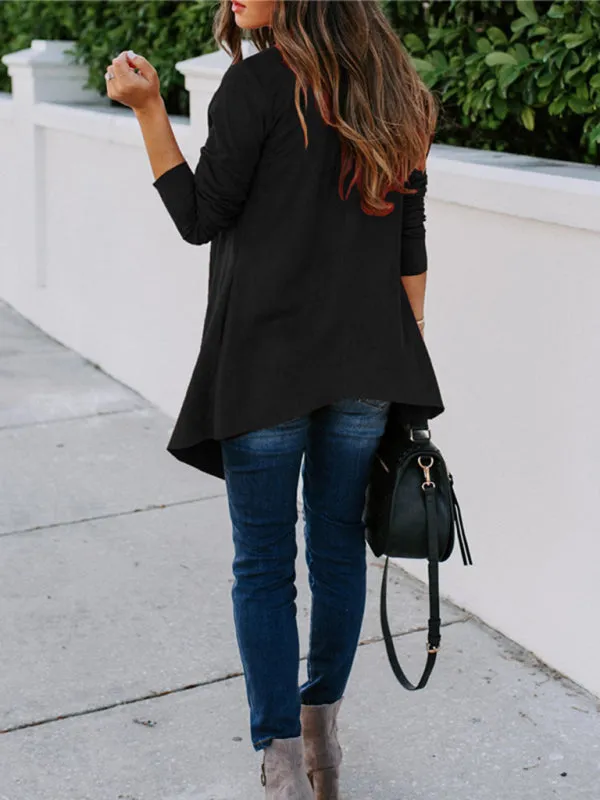 Solid Cascade Open Front Cardigan