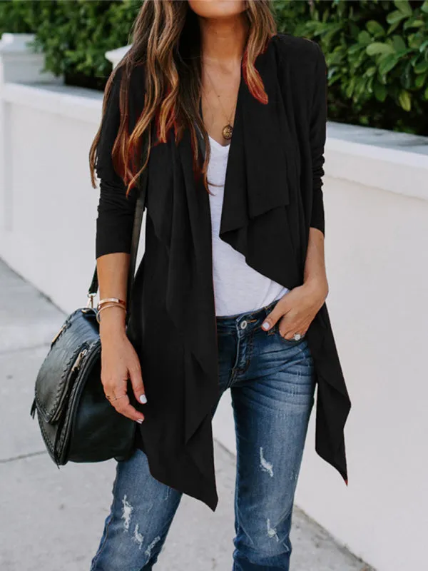 Solid Cascade Open Front Cardigan