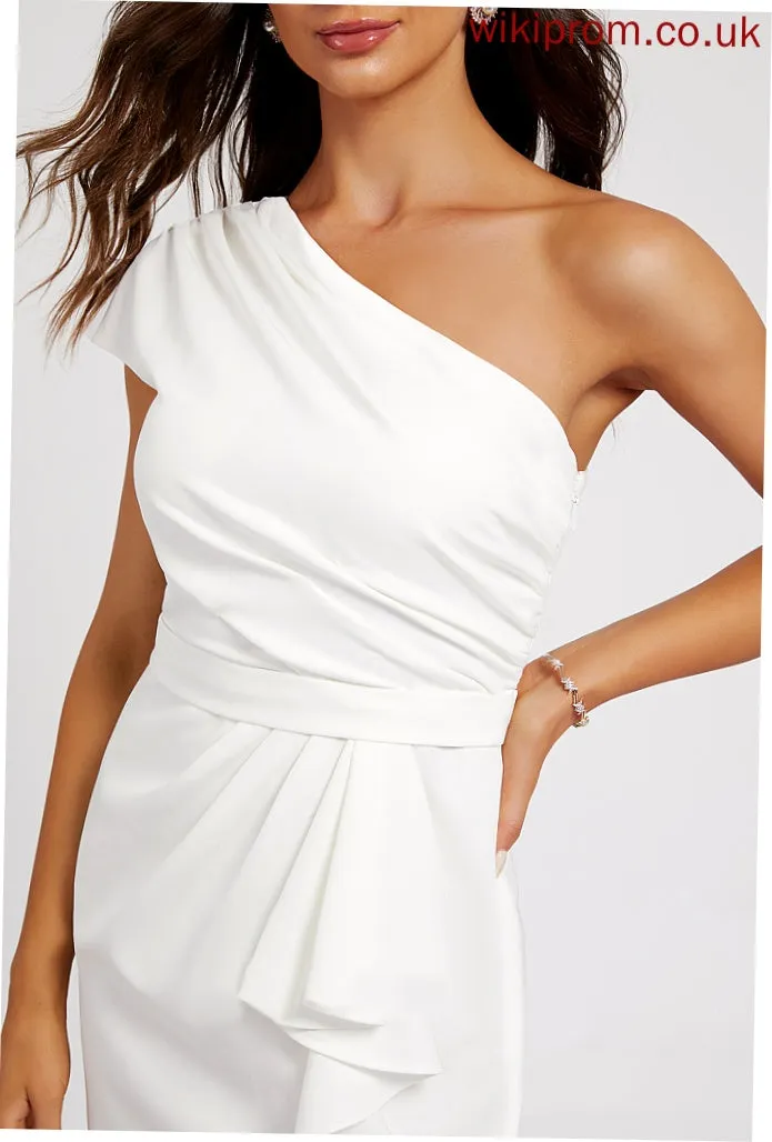 Split Front Ruffle Cocktail Sheath/Column Dress Knee-Length Crepe One-Shoulder With Rachael Stretch Cocktail Dresses