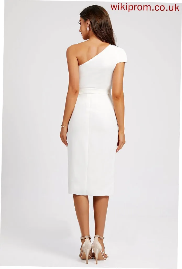 Split Front Ruffle Cocktail Sheath/Column Dress Knee-Length Crepe One-Shoulder With Rachael Stretch Cocktail Dresses