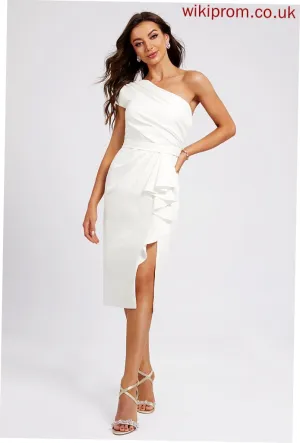 Split Front Ruffle Cocktail Sheath/Column Dress Knee-Length Crepe One-Shoulder With Rachael Stretch Cocktail Dresses
