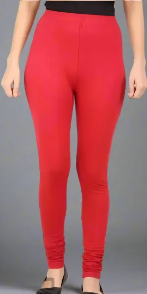 Stylish Red Cotton Solid Leggings For Women