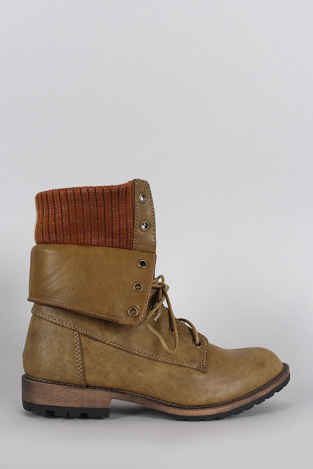 Sweater Cuff Lace Up Combat Ankle Boots